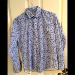 Barney’s Men’s Blue/White Floral Design Long Sleeve Dress Shirt